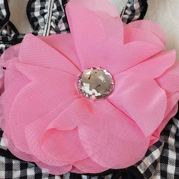 Smoochie Pooch B&W Gingham Ruffled Dog Dress Large & Pink White Polkadot Hat M/L - Picture 3 of 16